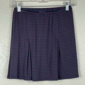 Basil Lola Skirt Women's Sz M Skater Striped Pleated Pull On Elastic Waist Blue